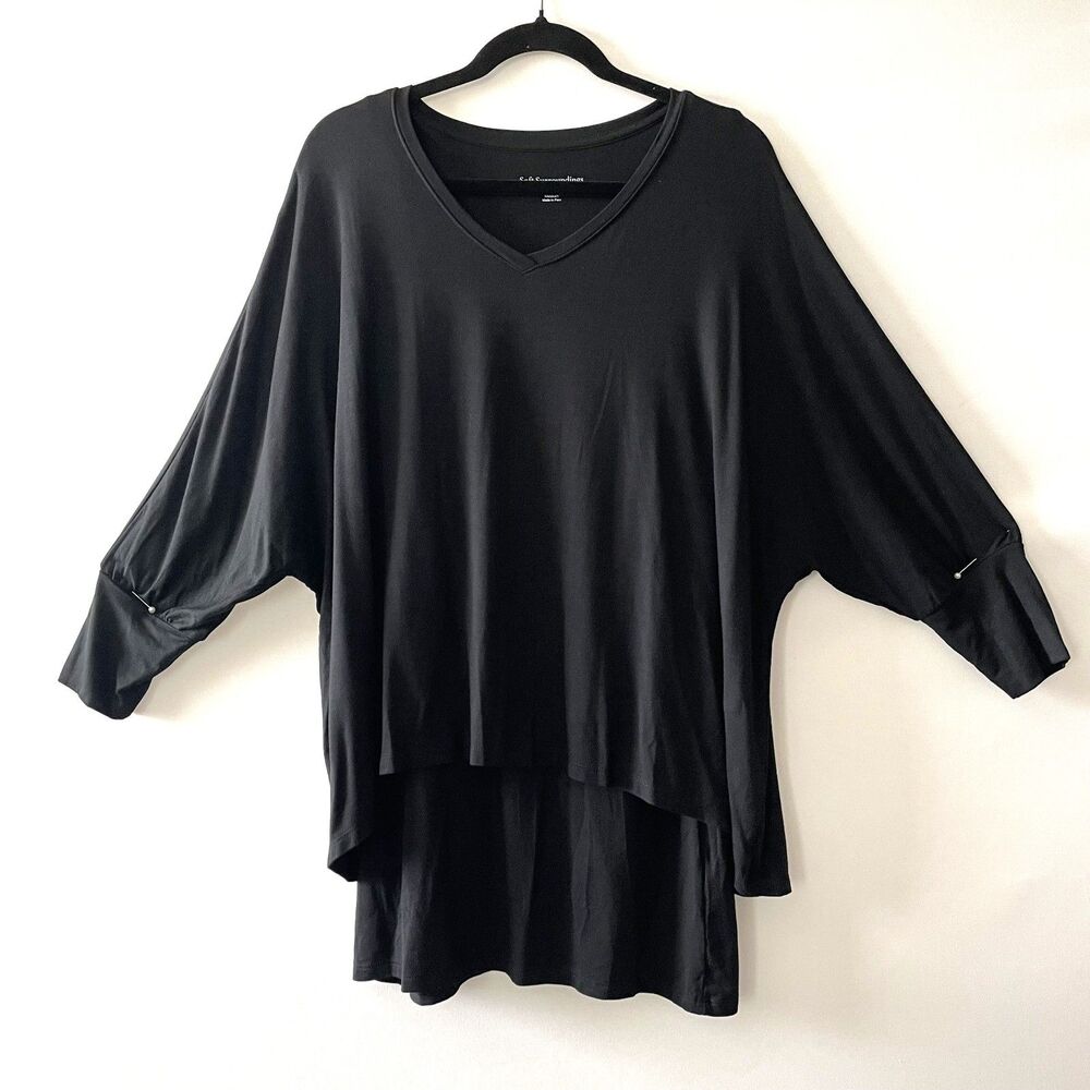 Soft Surroundings Women’s Sz M Black Modal Blend Layered Tunic Top Dolman Sleeve